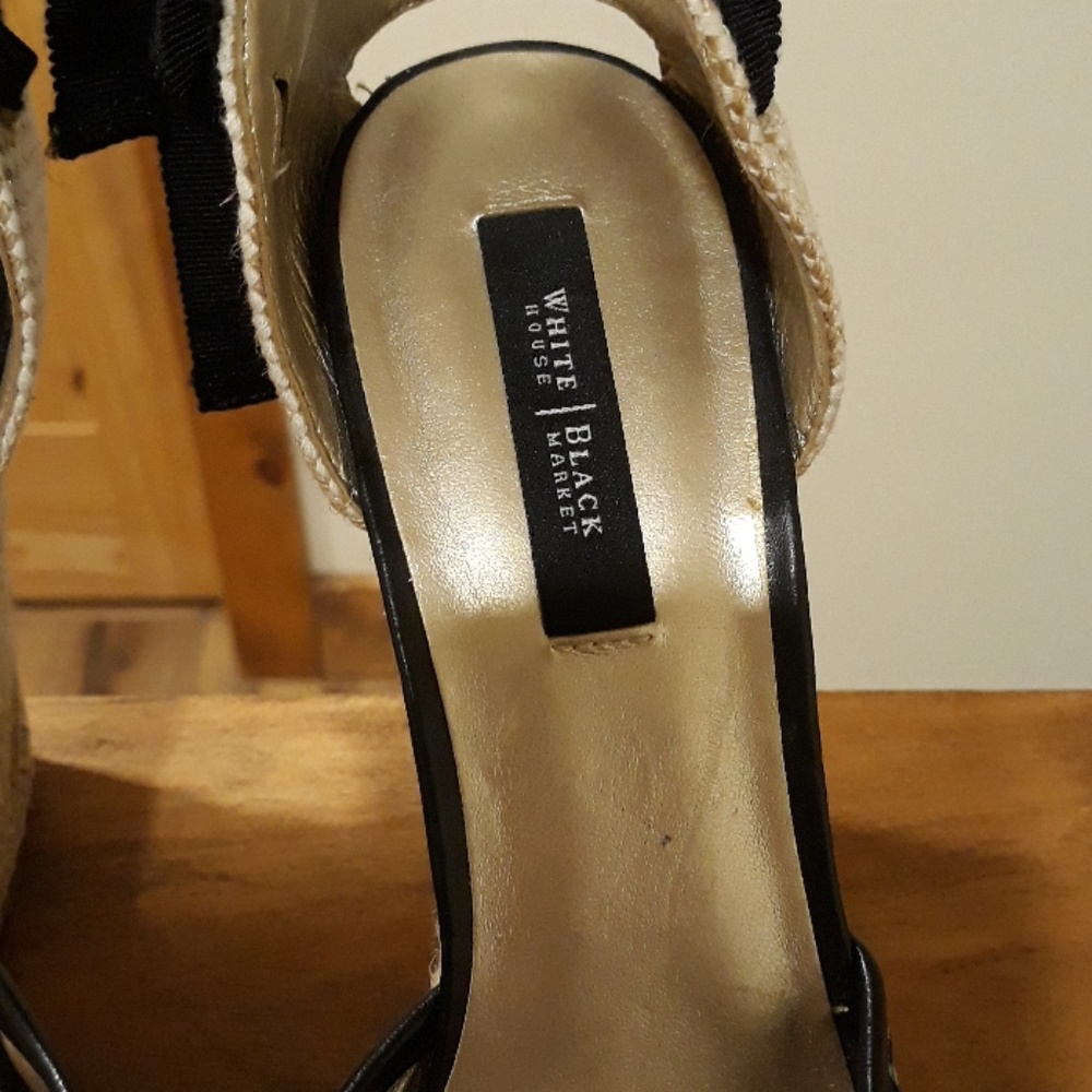 Wedge Espadrille Lace-Up Sandals in Black and Cream - Picture 4 of 6